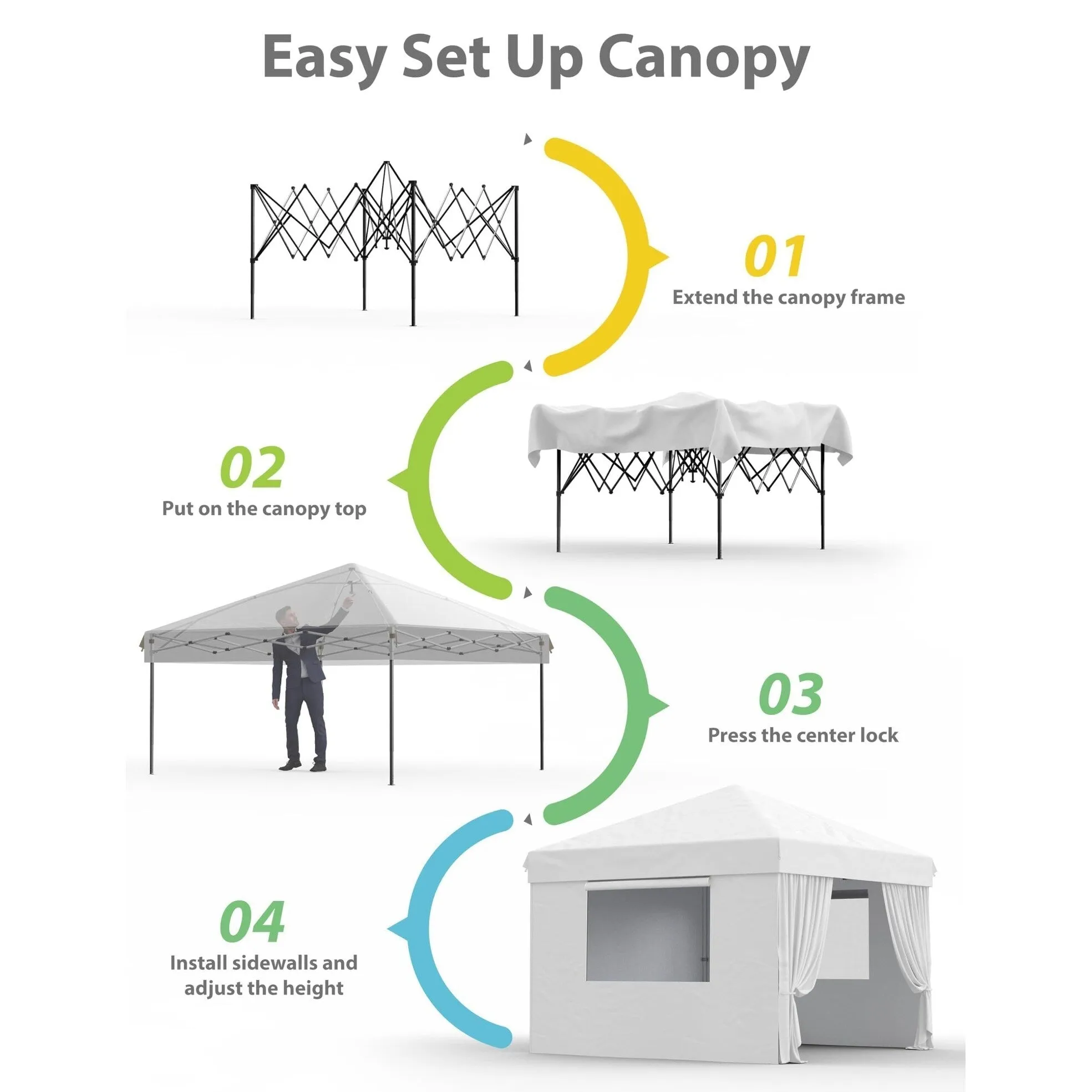 10x10 Feet Instant Pop-Up Canopy Tent. 4 Detachable Sidewalls - 10*10Ft