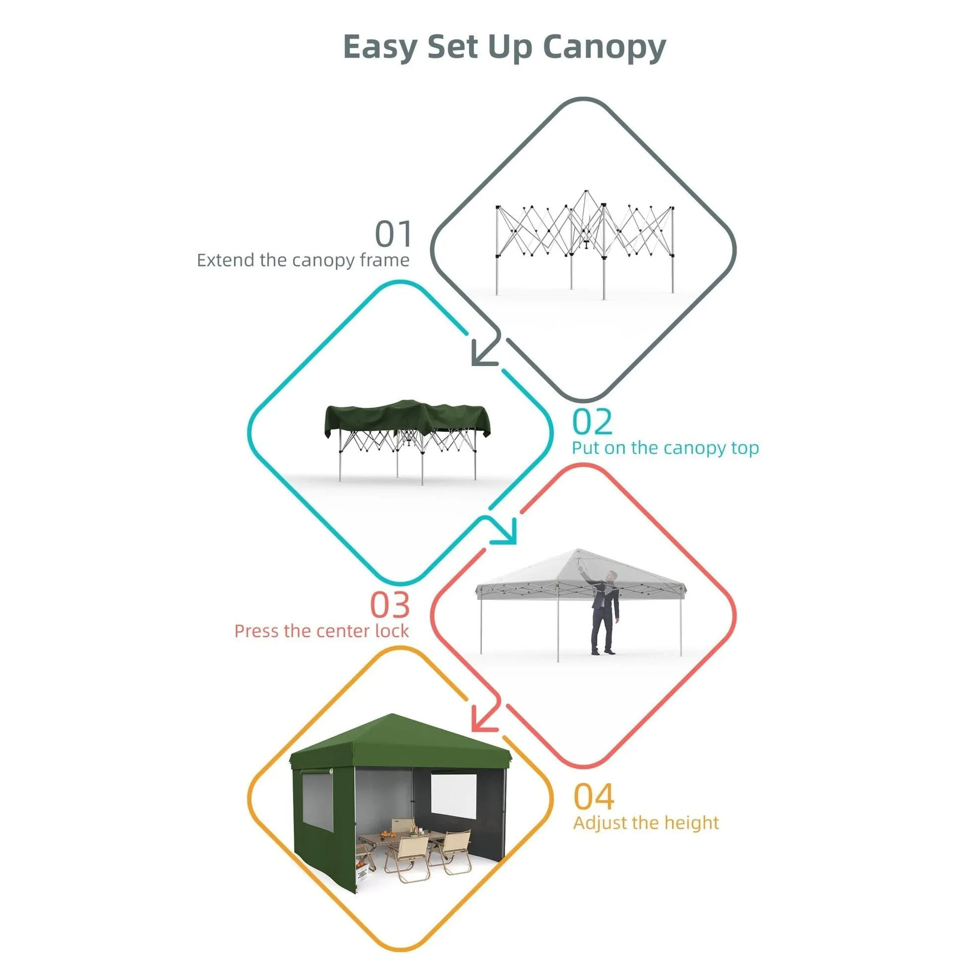 10x10 Feet Instant Pop-Up Canopy Tent. 4 Detachable Sidewalls - 10*10Ft
