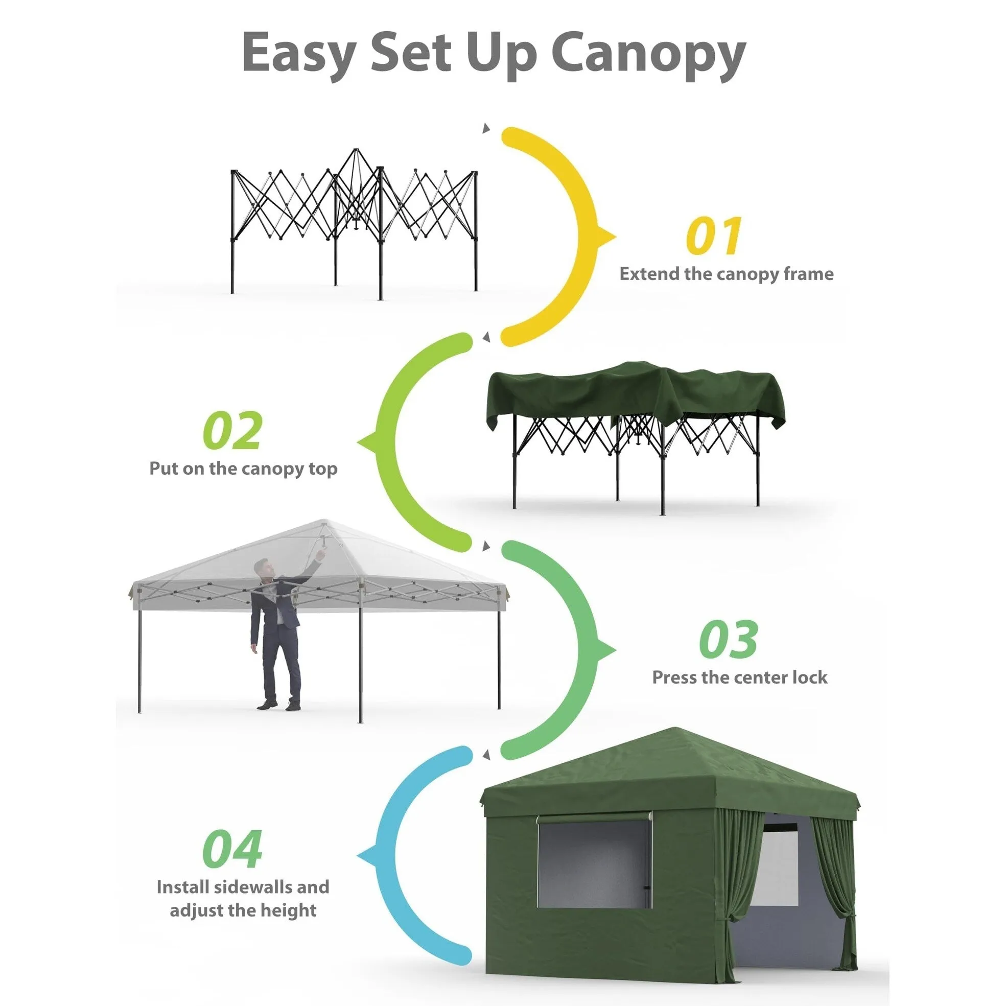 10x10 Feet Instant Pop-Up Canopy Tent. 4 Detachable Sidewalls - 10*10Ft