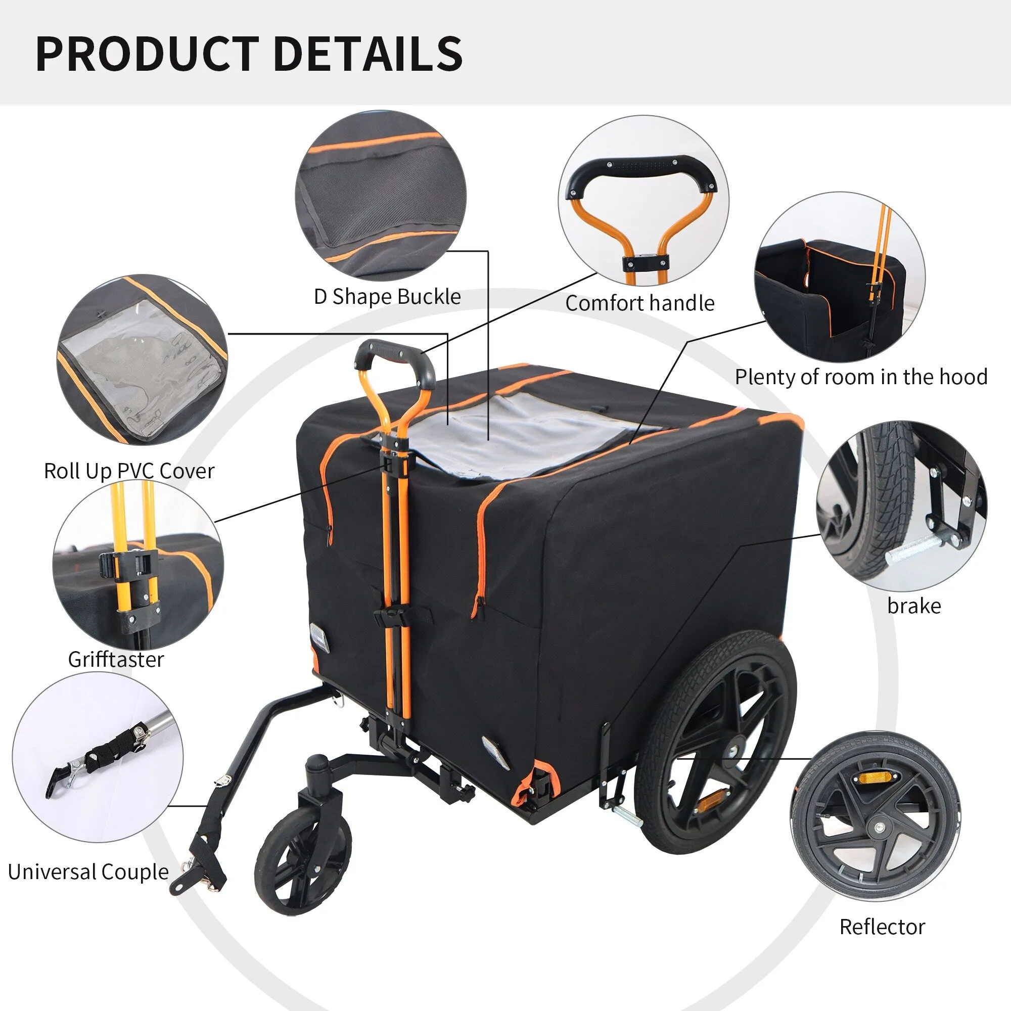 2-in-1 Bike & Pull-Behind Pet Trailer - Convertible Dog/Cat Carrier with Detachable. for Cycling Hand-Pulled