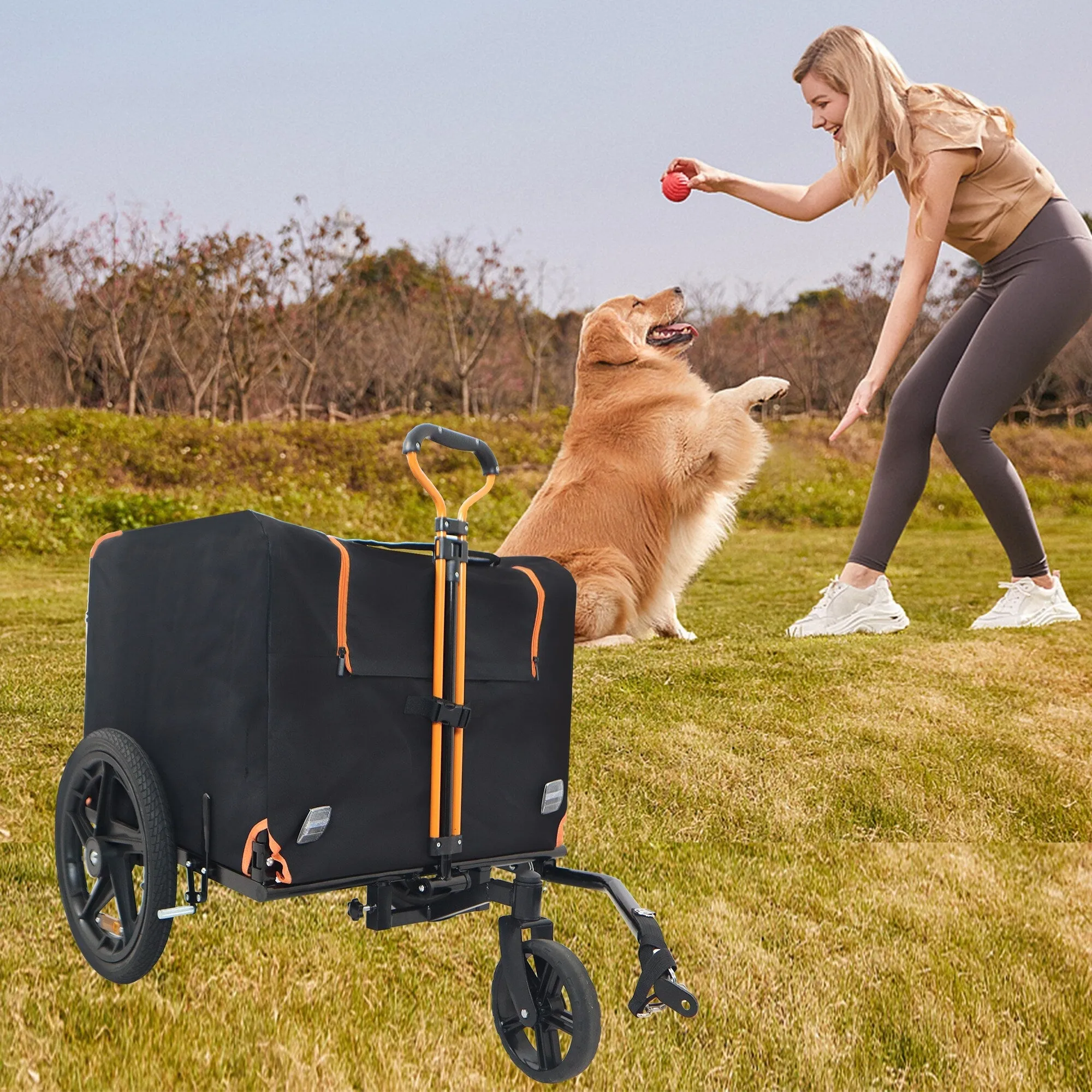 2-in-1 Bike & Pull-Behind Pet Trailer - Convertible Dog/Cat Carrier with Detachable. for Cycling Hand-Pulled