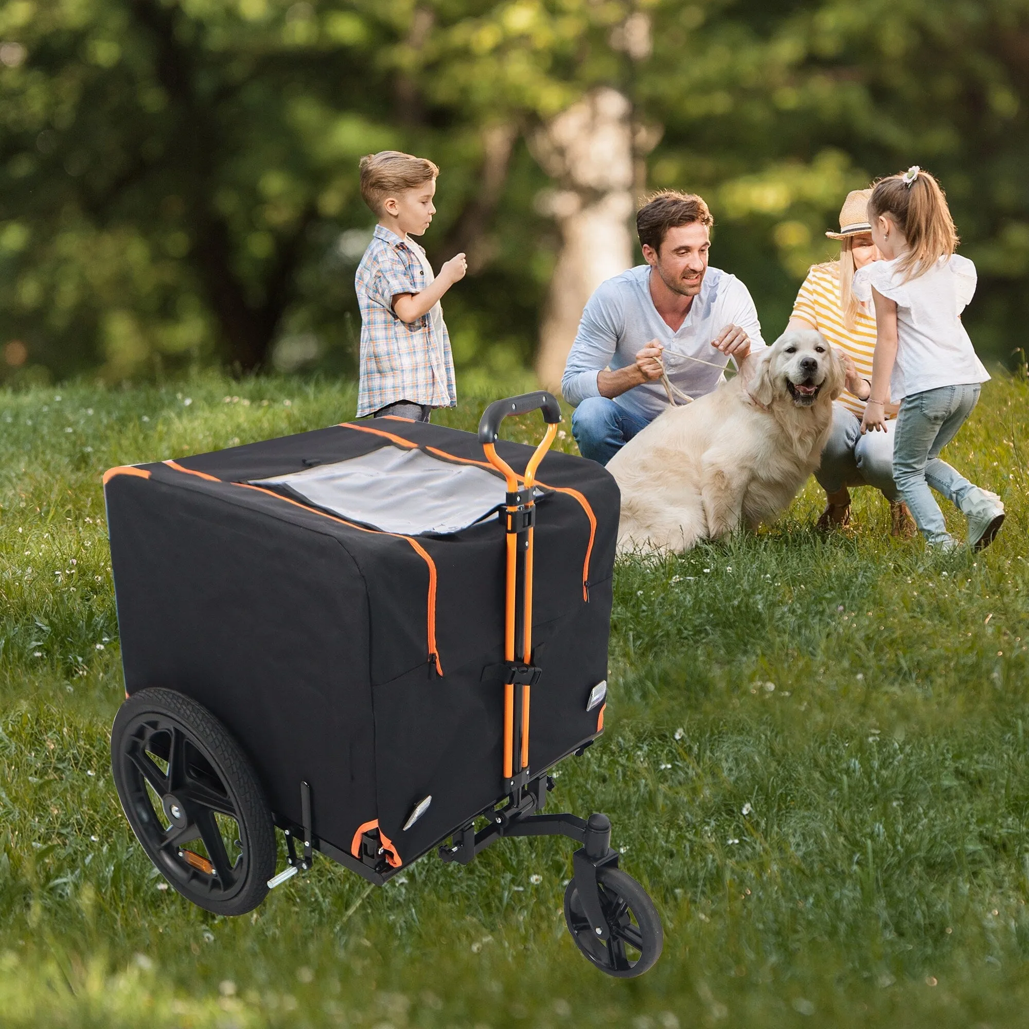 2-in-1 Bike & Pull-Behind Pet Trailer - Convertible Dog/Cat Carrier with Detachable. for Cycling Hand-Pulled