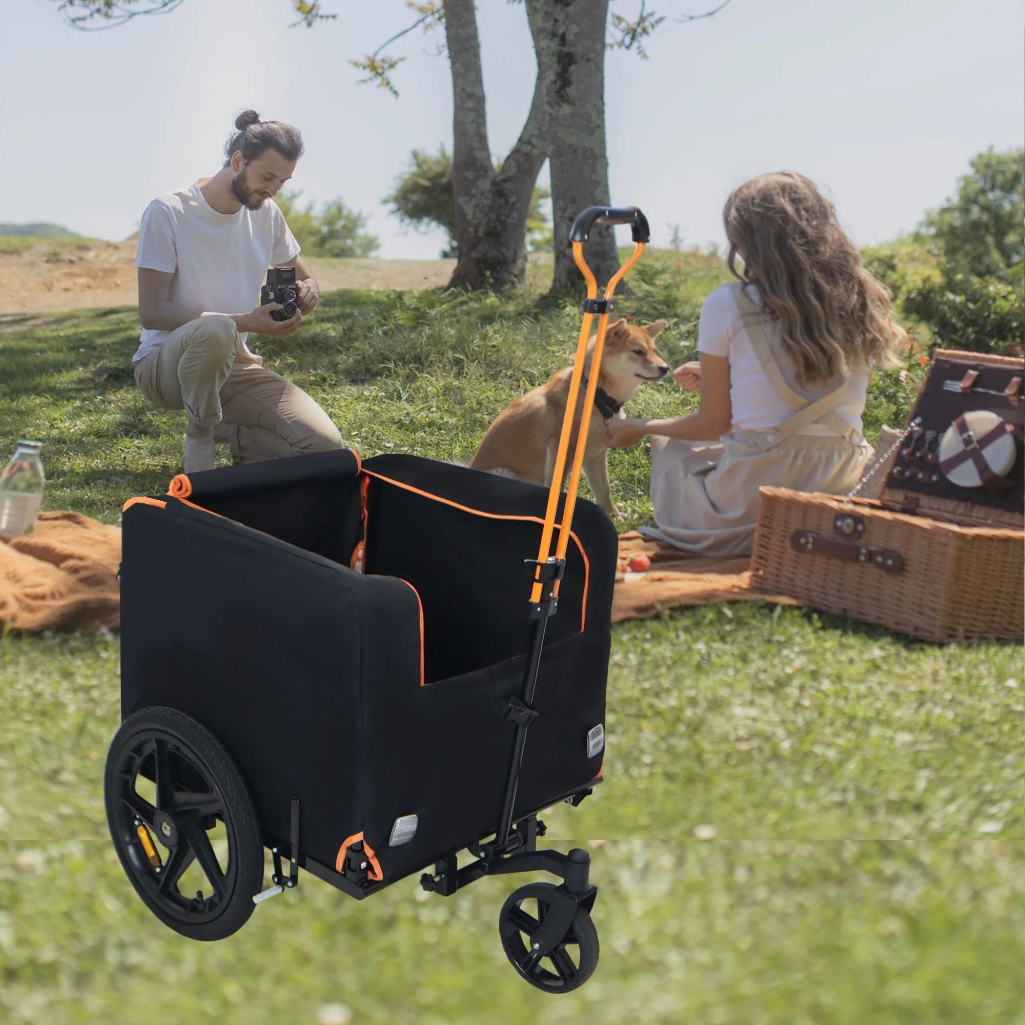 2-in-1 Bike & Pull-Behind Pet Trailer - Convertible Dog/Cat Carrier with Detachable. for Cycling Hand-Pulled