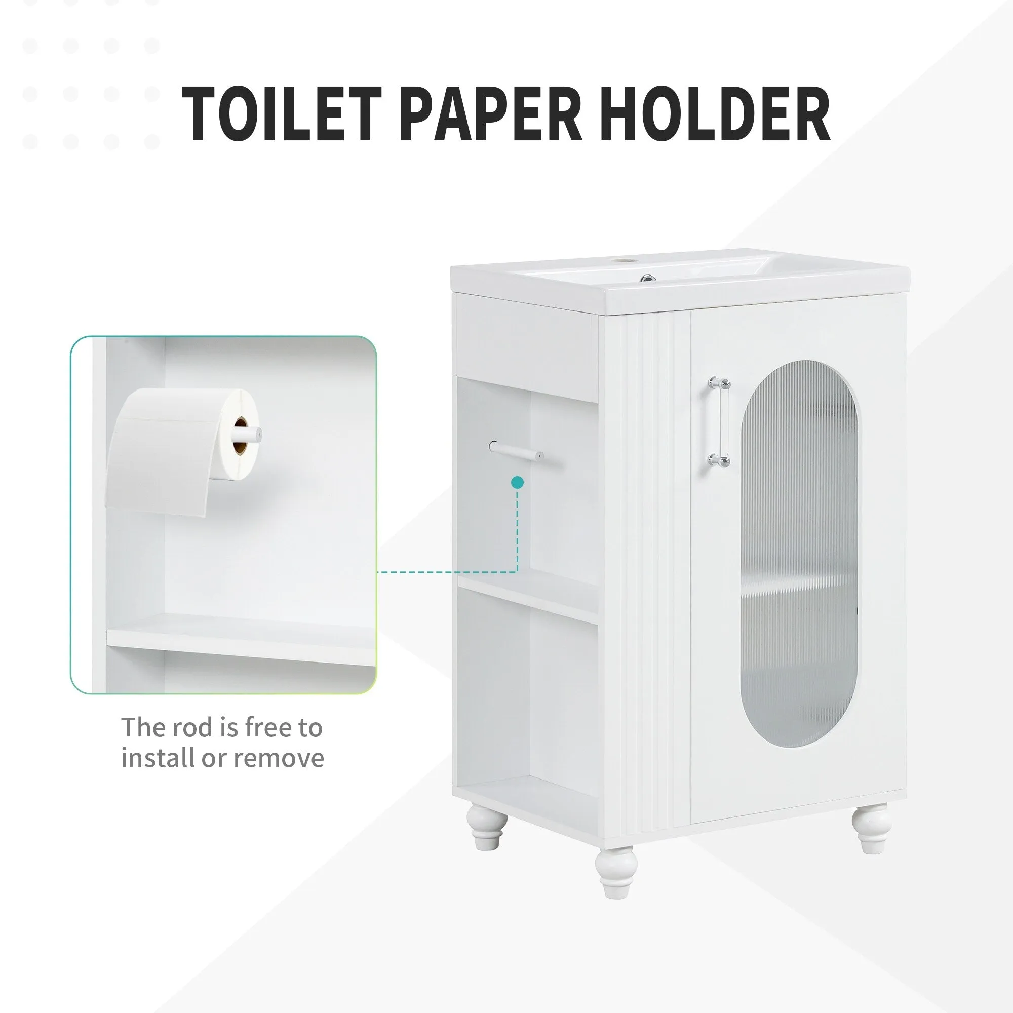 20 Inch Freestanding Bathroom Vanity with Sink. 2-Tier Side Shelf. Toilet Paper Holder. Adjustable Cabinet Shelf