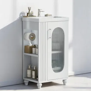 20 Inch Freestanding Bathroom Vanity with Sink. 2-Tier Side Shelf. Toilet Paper Holder. Adjustable Cabinet Shelf