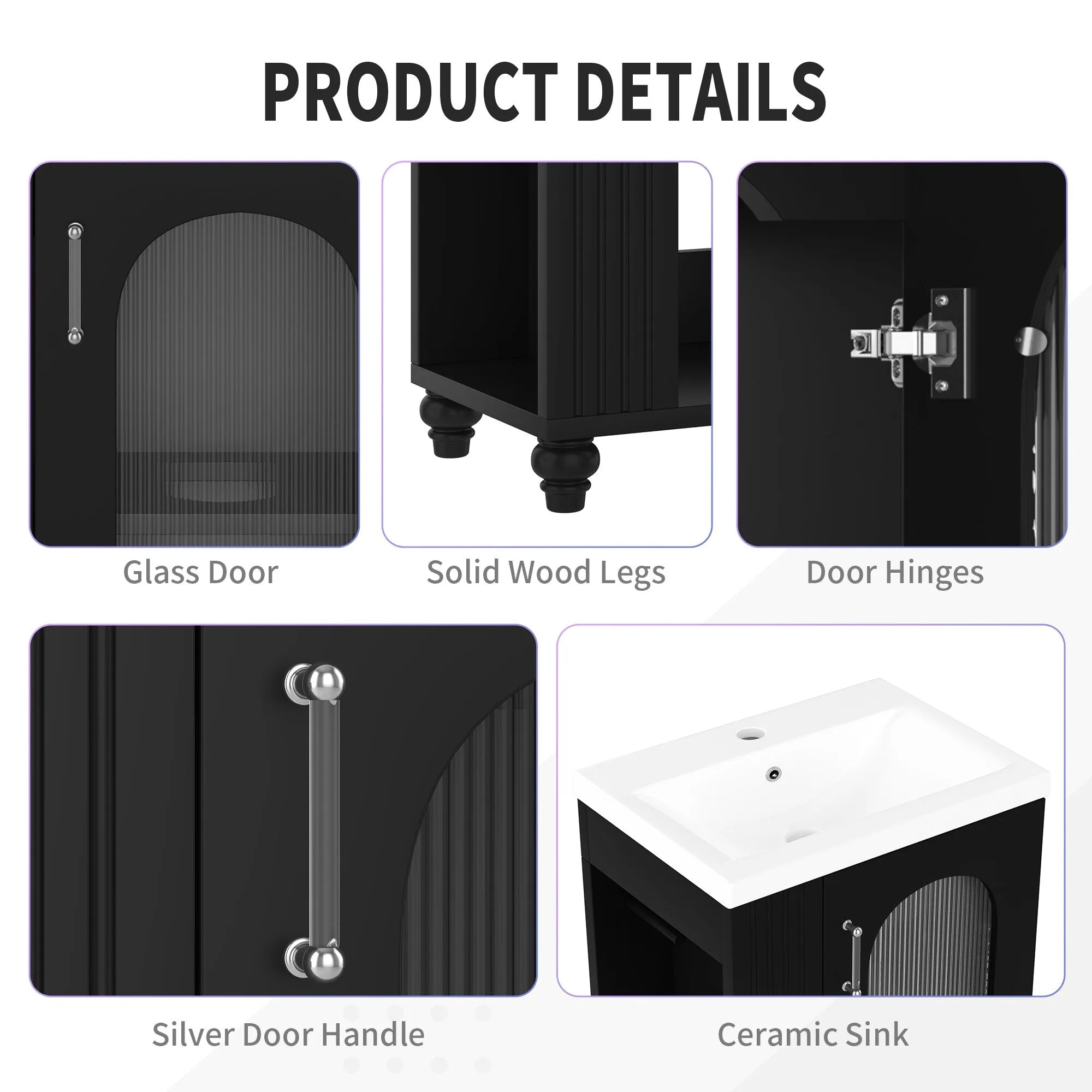 20 Inch Freestanding Bathroom Vanity with Sink. 2-Tier Side Shelf. Toilet Paper Holder. Adjustable Cabinet Shelf