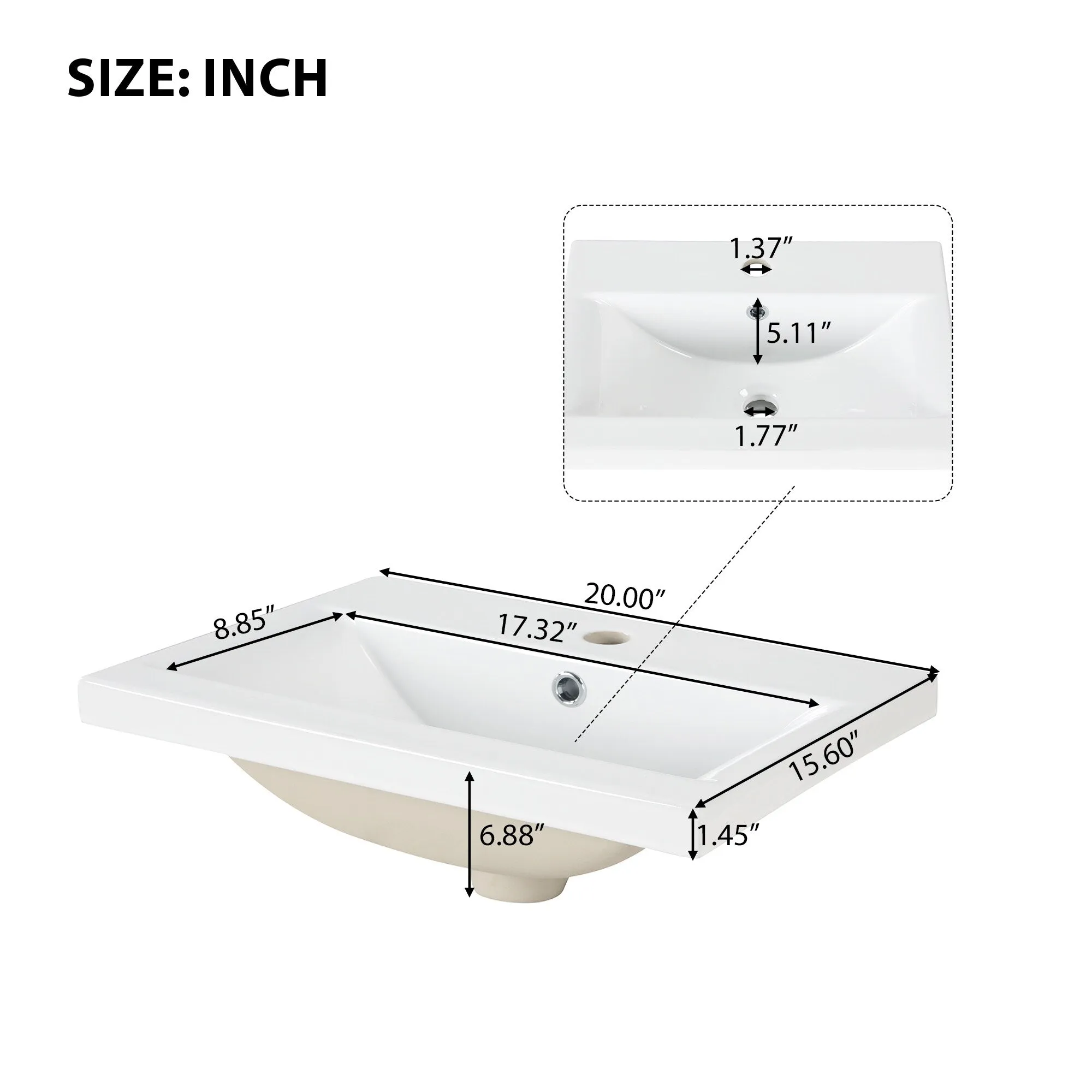 20 Inch Freestanding Bathroom Vanity with Sink. 2-Tier Side Shelf. Toilet Paper Holder. Adjustable Cabinet Shelf