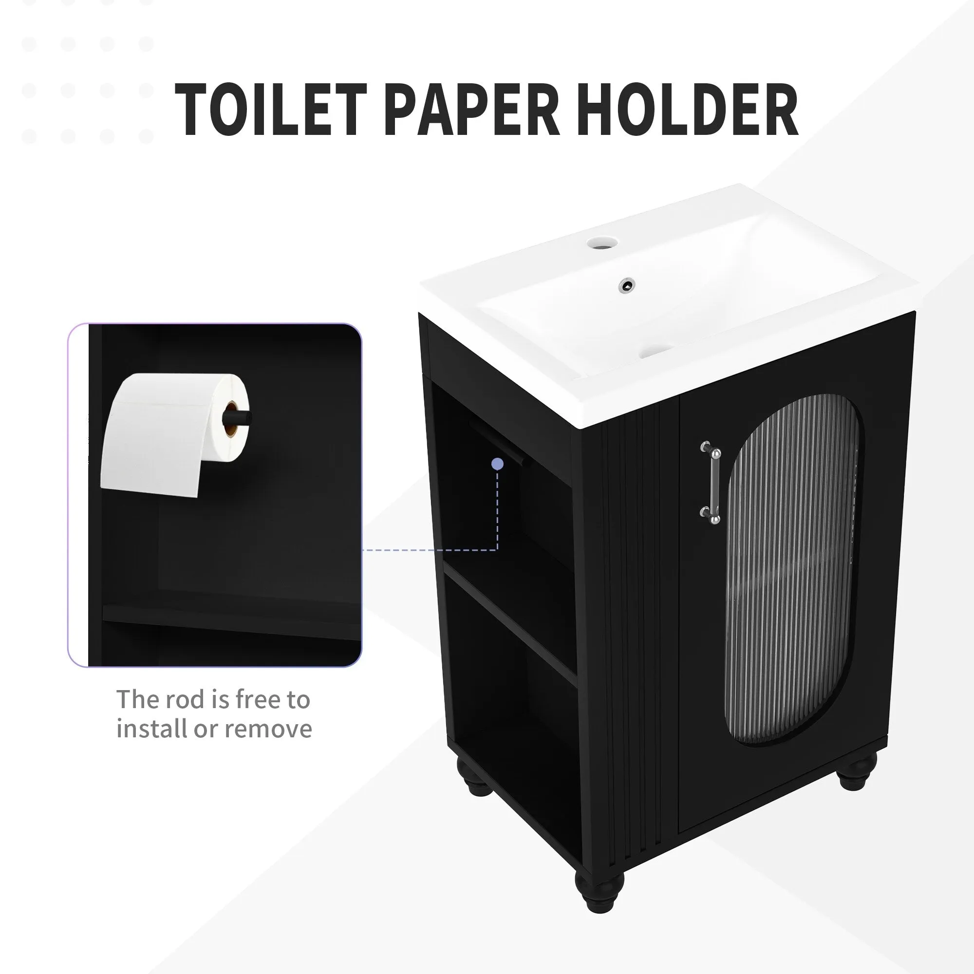 20 Inch Freestanding Bathroom Vanity with Sink. 2-Tier Side Shelf. Toilet Paper Holder. Adjustable Cabinet Shelf