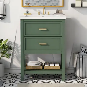 24'' Bathroom Vanity with Top Sink. Modern Bathroom Storage Cabinet with 2 Drawers. Single Sink Bathroom Vanity