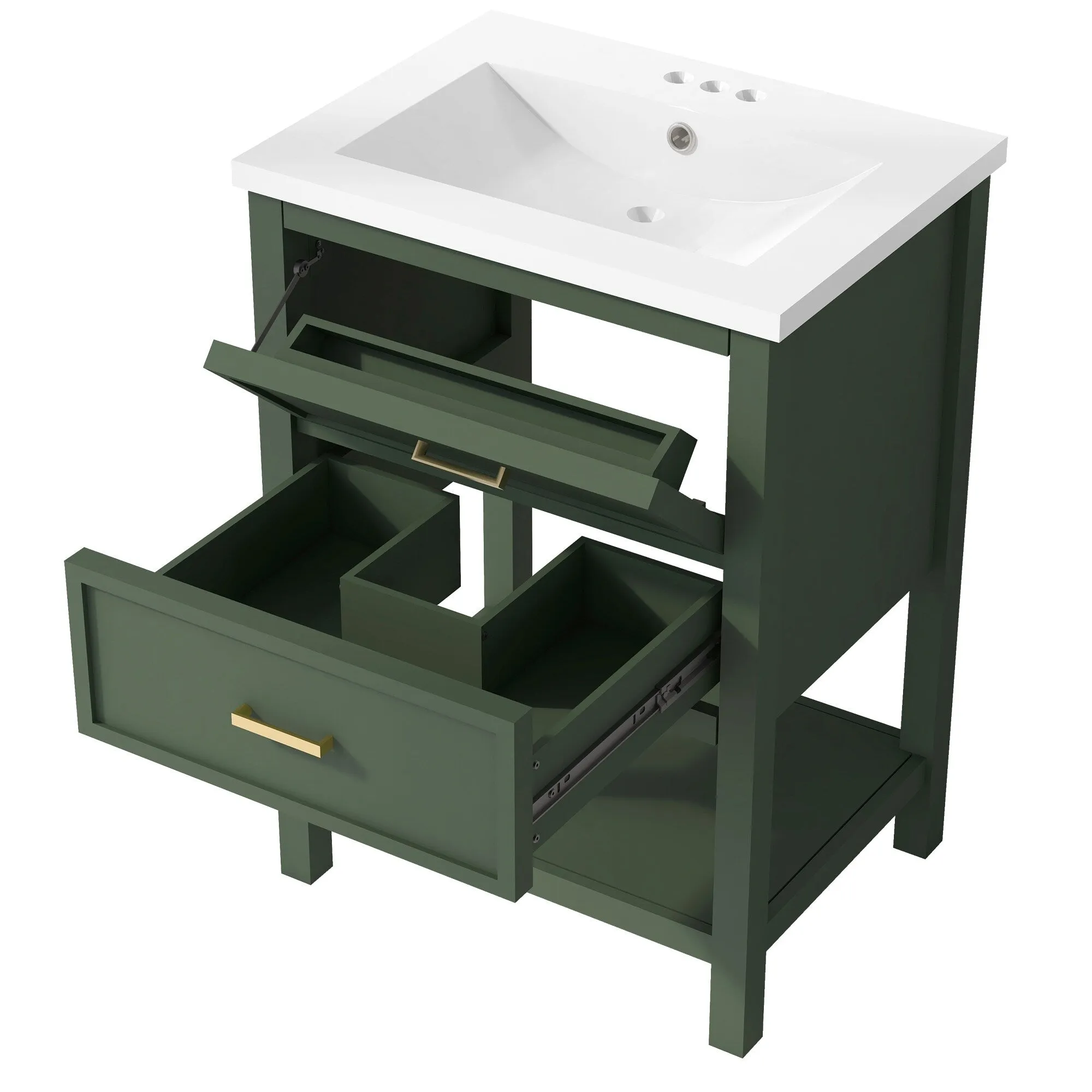 24'' Bathroom Vanity with Top Sink. Modern Bathroom Storage Cabinet with 2 Drawers. Single Sink Bathroom Vanity