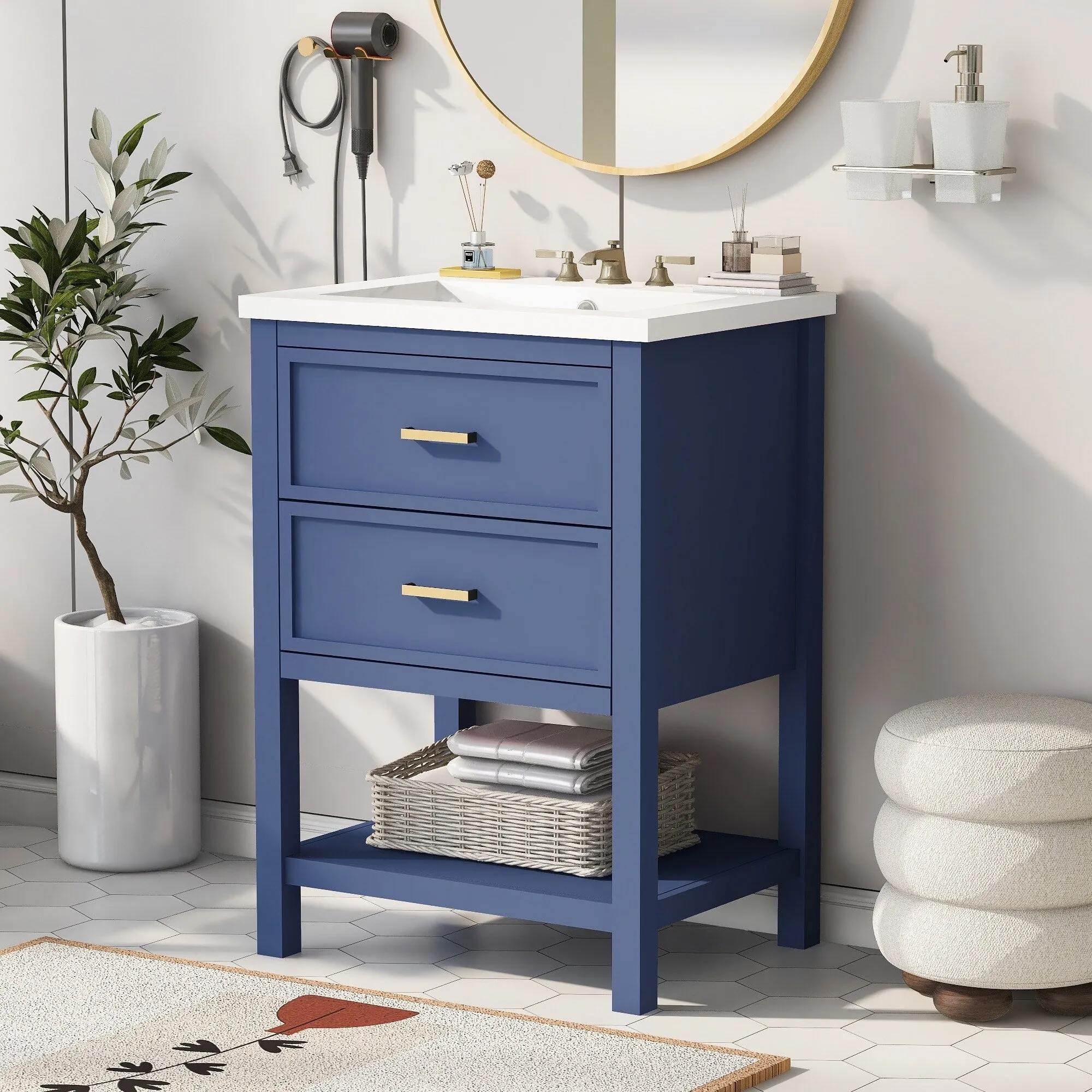 24'' Bathroom Vanity with Top Sink. Modern Bathroom Storage Cabinet with 2 Drawers. Single Sink Bathroom Vanity