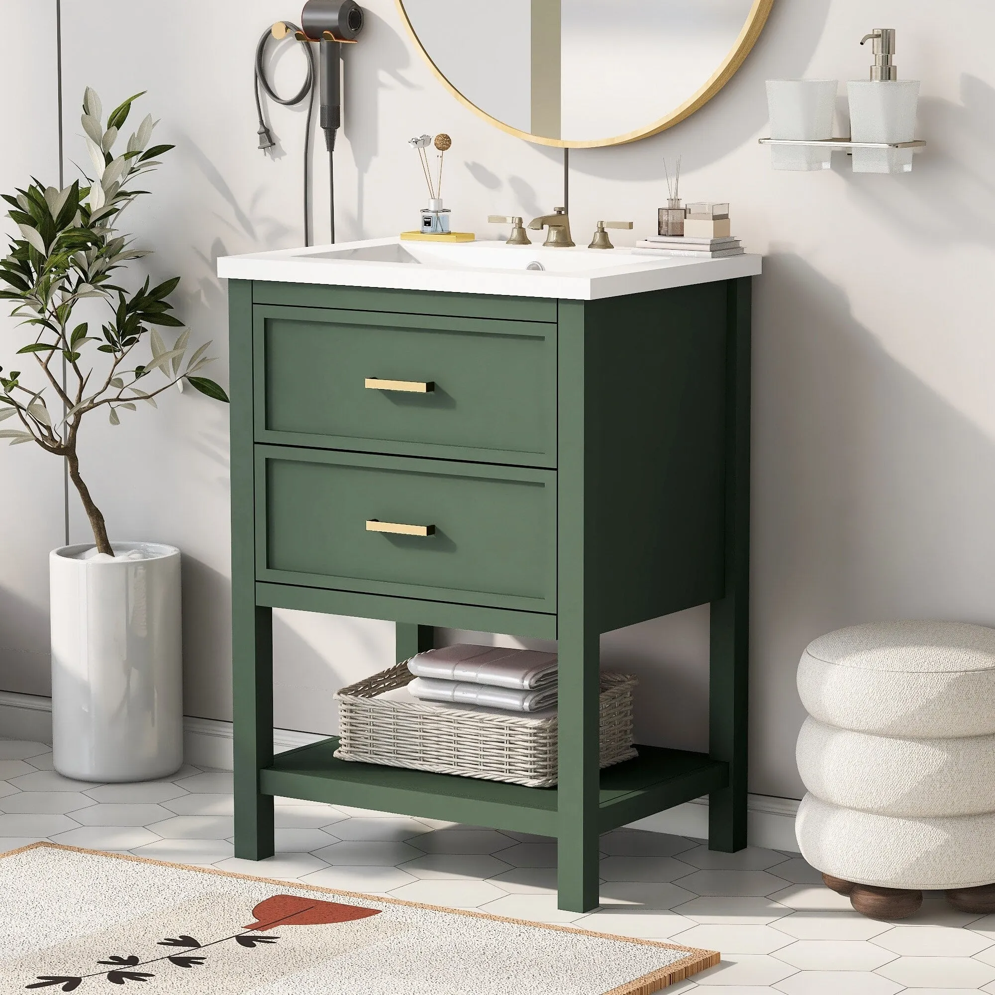 24'' Bathroom Vanity with Top Sink. Modern Bathroom Storage Cabinet with 2 Drawers. Single Sink Bathroom Vanity