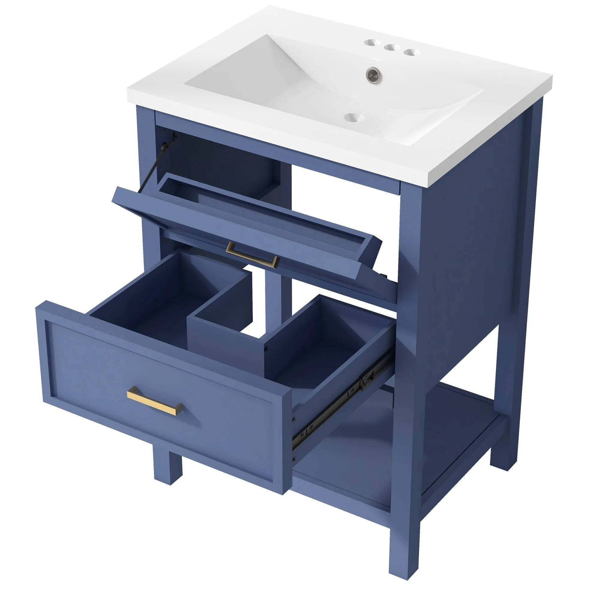 24'' Bathroom Vanity with Top Sink. Modern Bathroom Storage Cabinet with 2 Drawers. Single Sink Bathroom Vanity