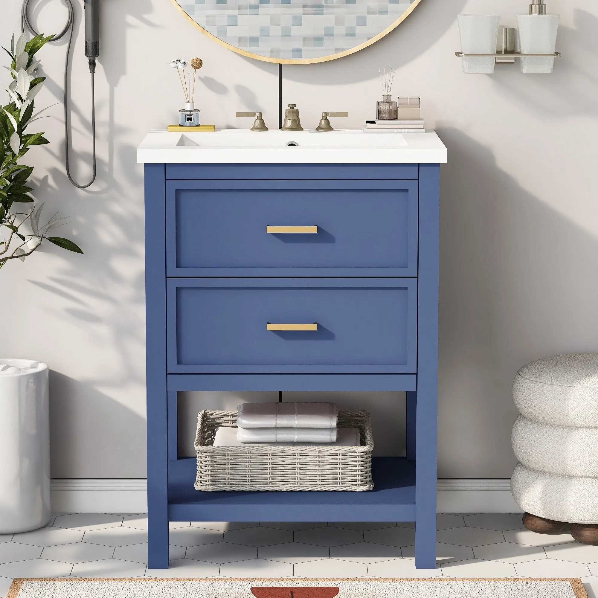 24'' Bathroom Vanity with Top Sink. Modern Bathroom Storage Cabinet with 2 Drawers. Single Sink Bathroom Vanity
