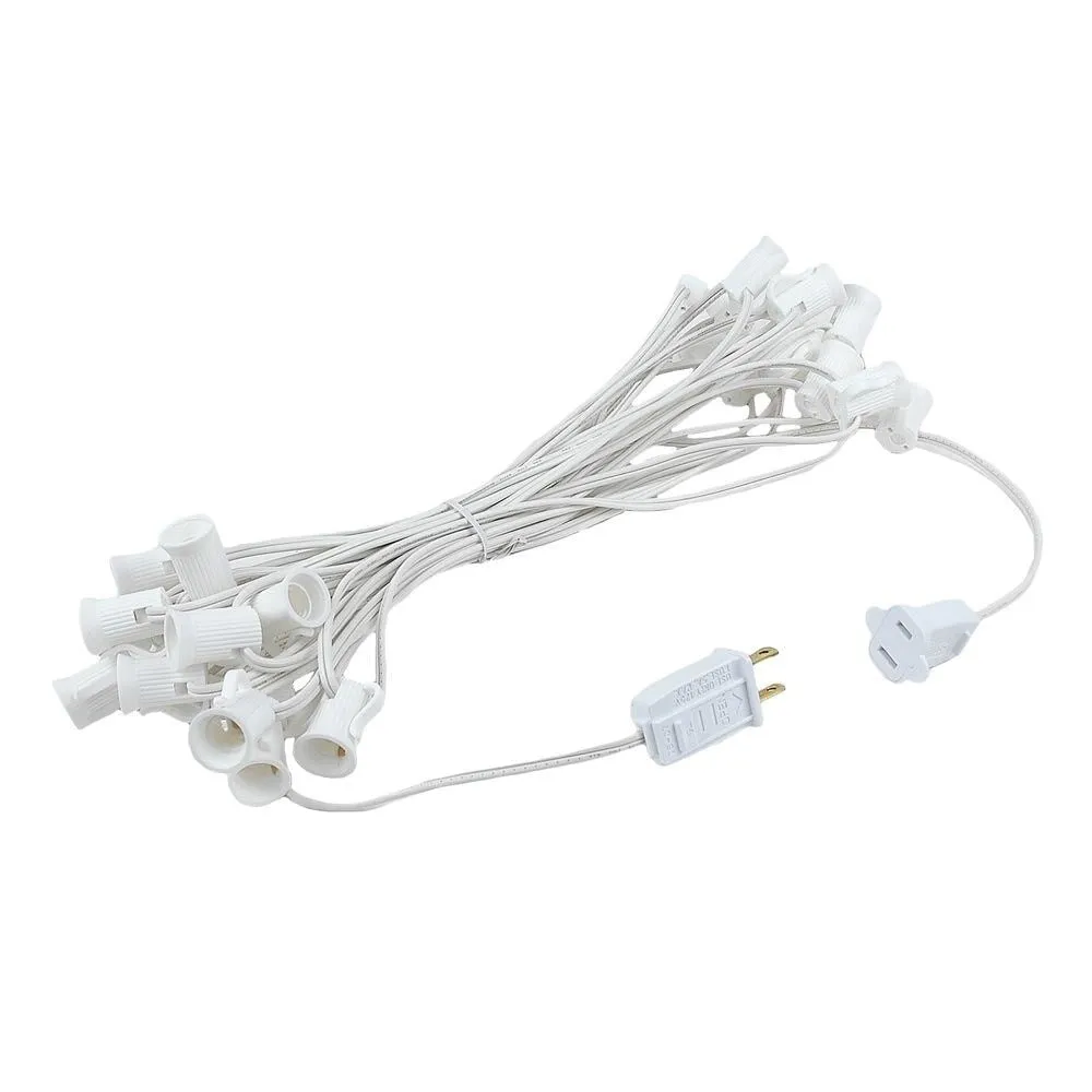 25 Foot C7 Outdoor Patio Christmas Stringer. C7/E12 Base. 12 Space. Green Wire - Small