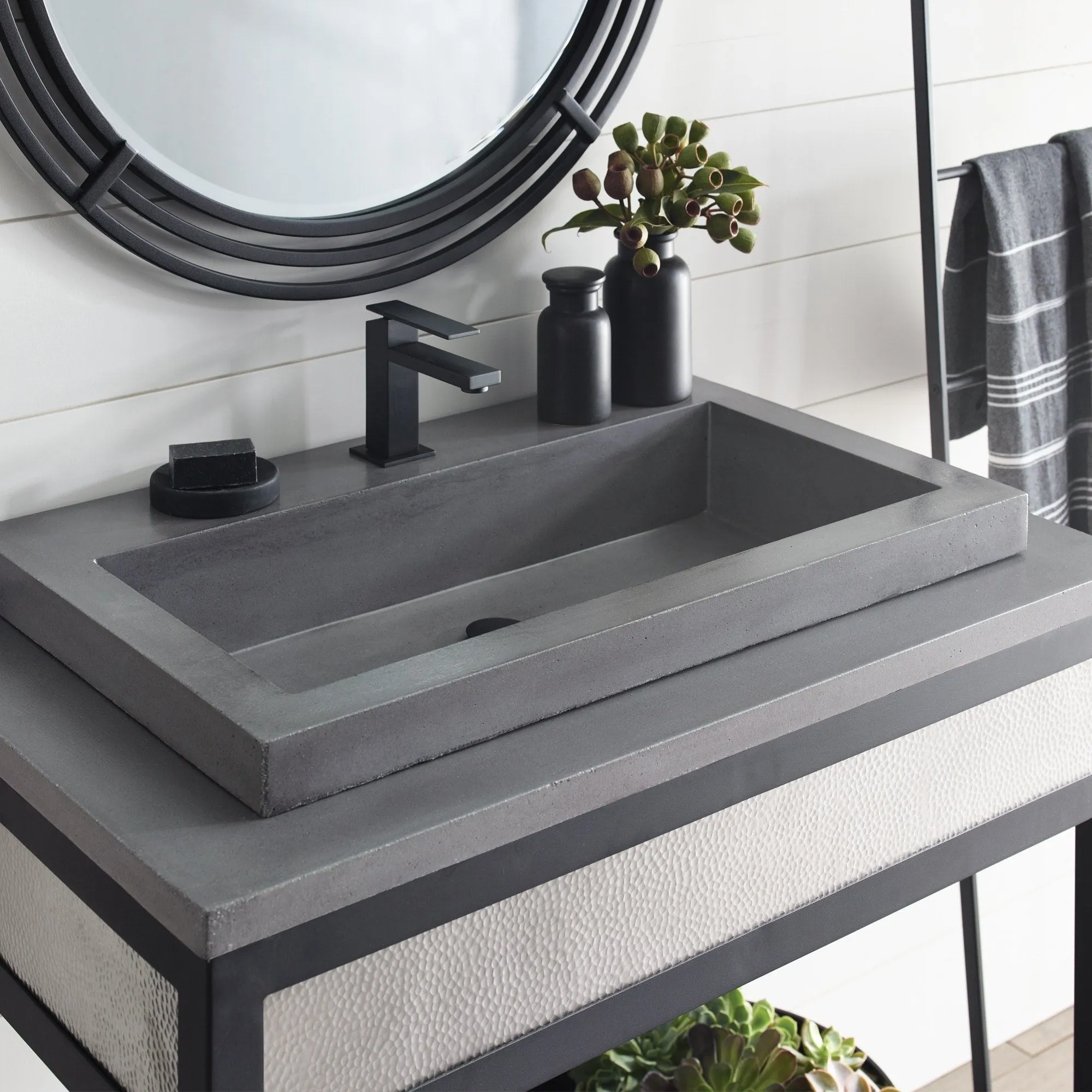 30 NativeStone Trough Drop-in Rectangular Bathroom Sink