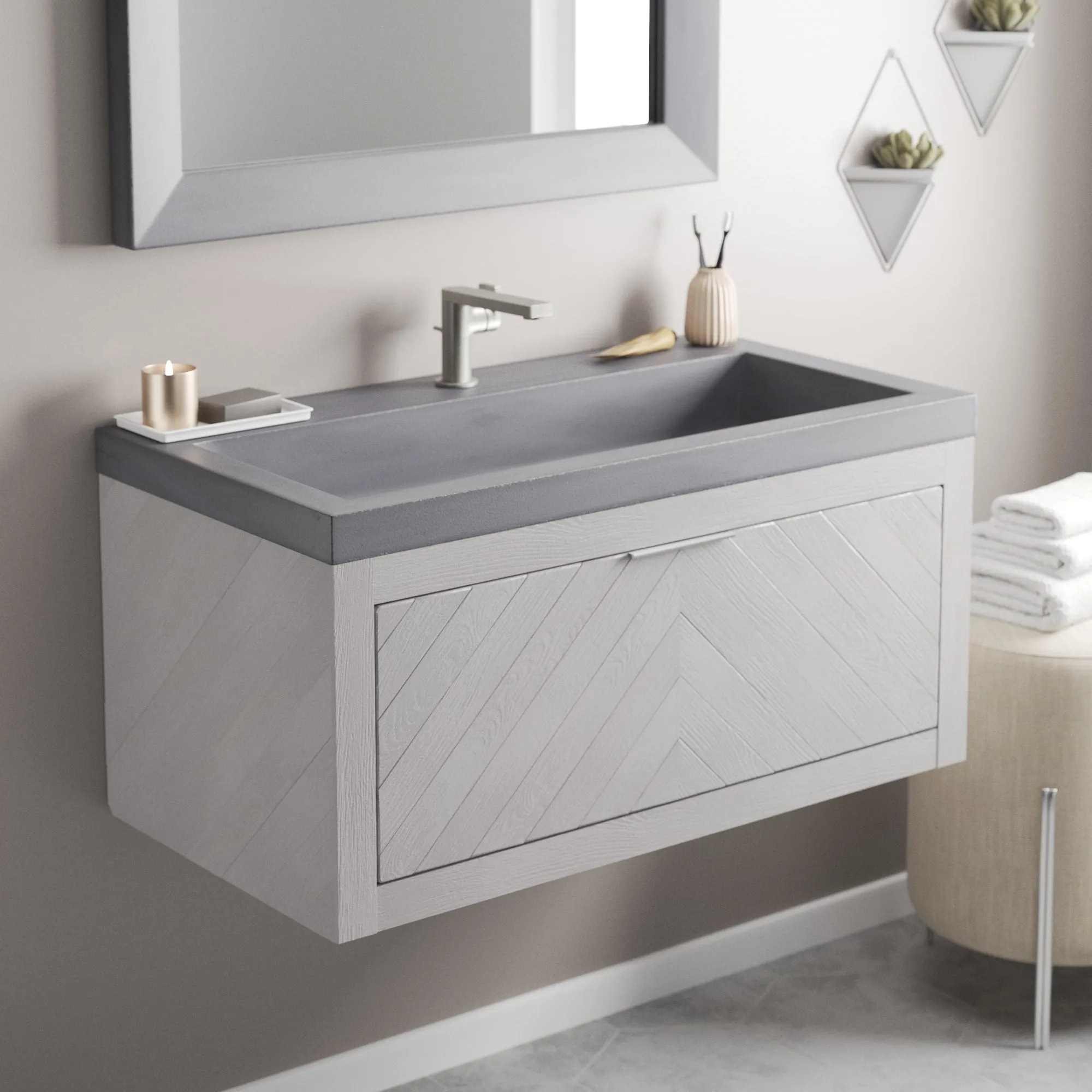 36 NativeStone Trough Drop-in Rectangular Bathroom Sink - 36 x 19 x 5