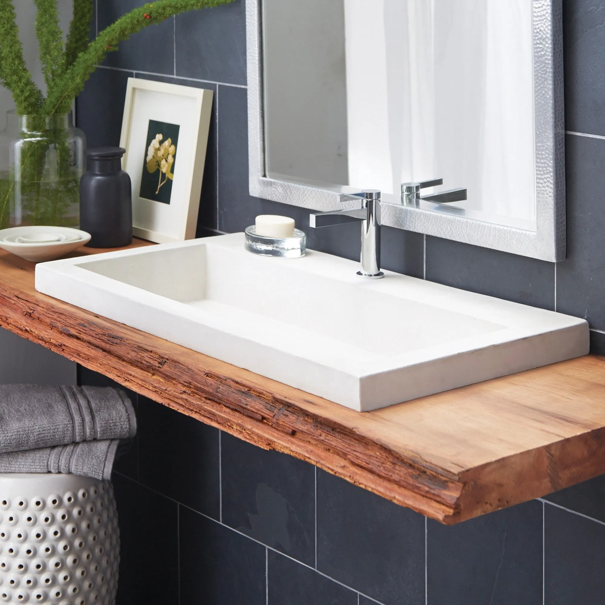 36 NativeStone Trough Drop-in Rectangular Bathroom Sink - 36 x 19 x 5