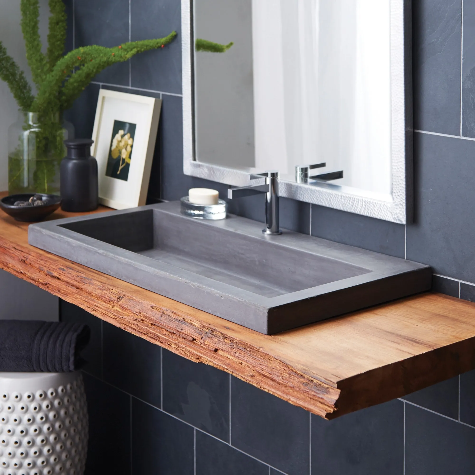 36 NativeStone Trough Drop-in Rectangular Bathroom Sink - 36 x 19 x 5
