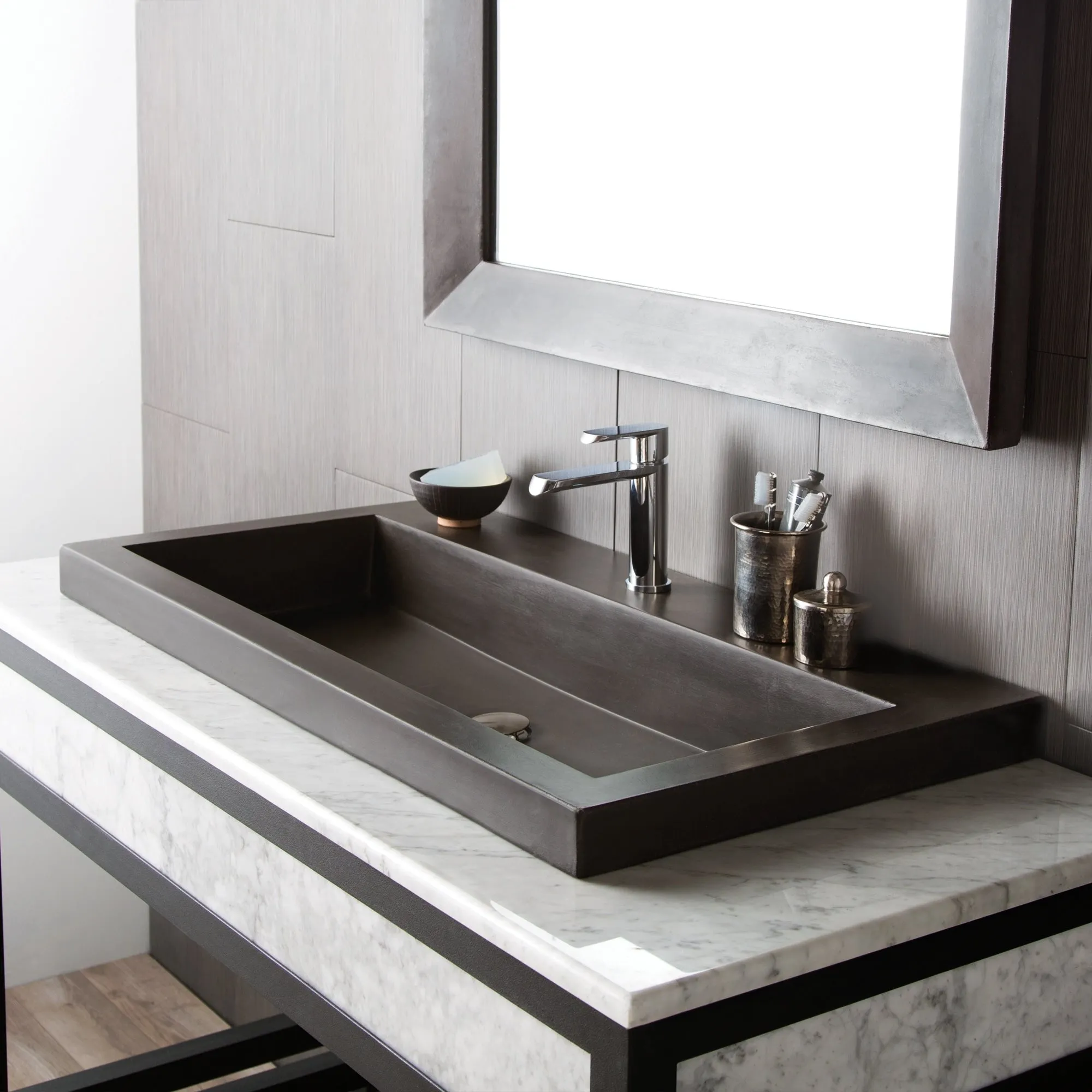 36 NativeStone Trough Drop-in Rectangular Bathroom Sink - 36 x 19 x 5