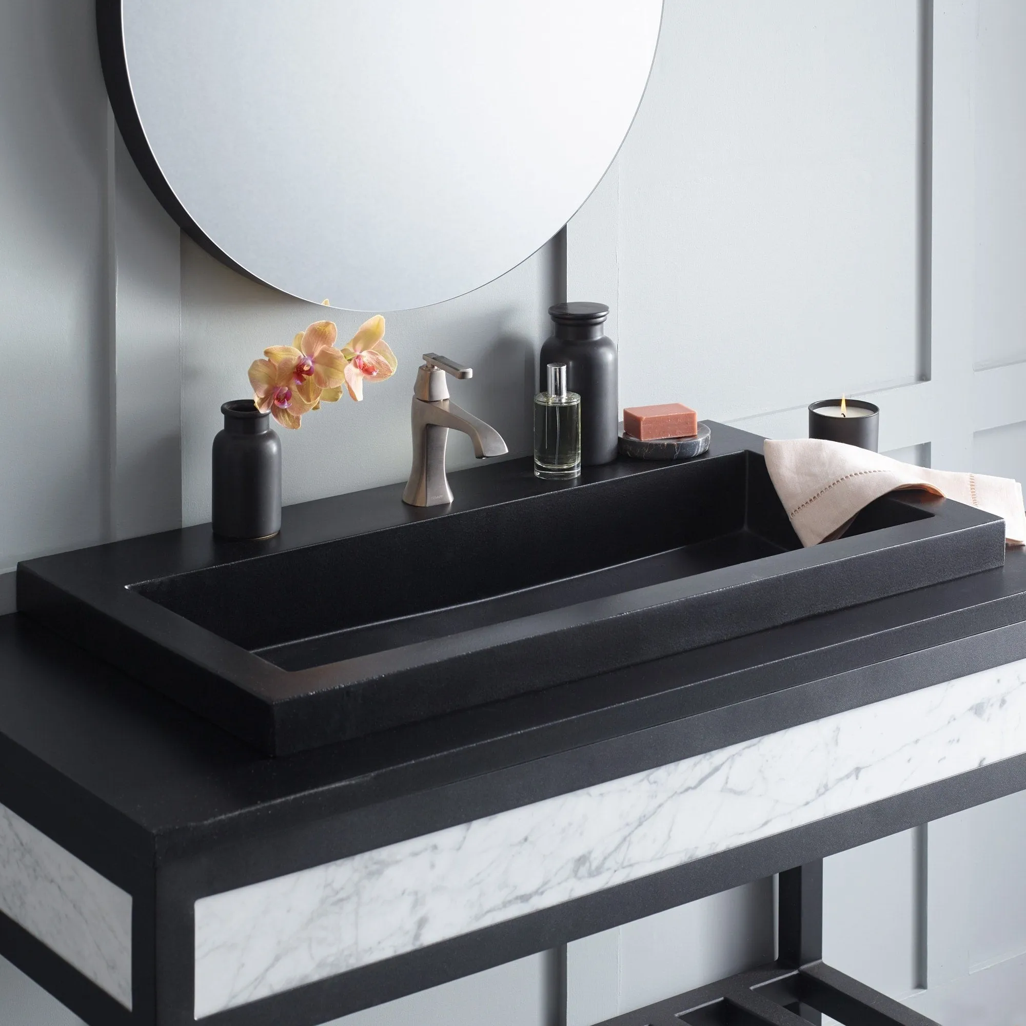36 NativeStone Trough Drop-in Rectangular Bathroom Sink - 36 x 19 x 5