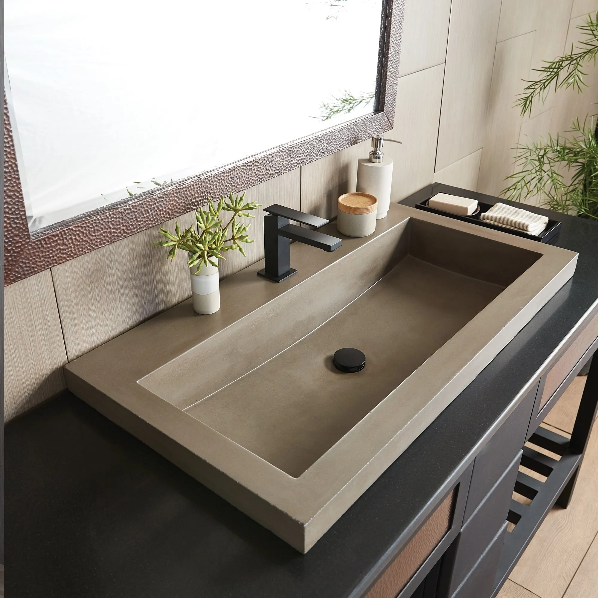 36 NativeStone Trough Drop-in Rectangular Bathroom Sink - 36 x 19 x 5