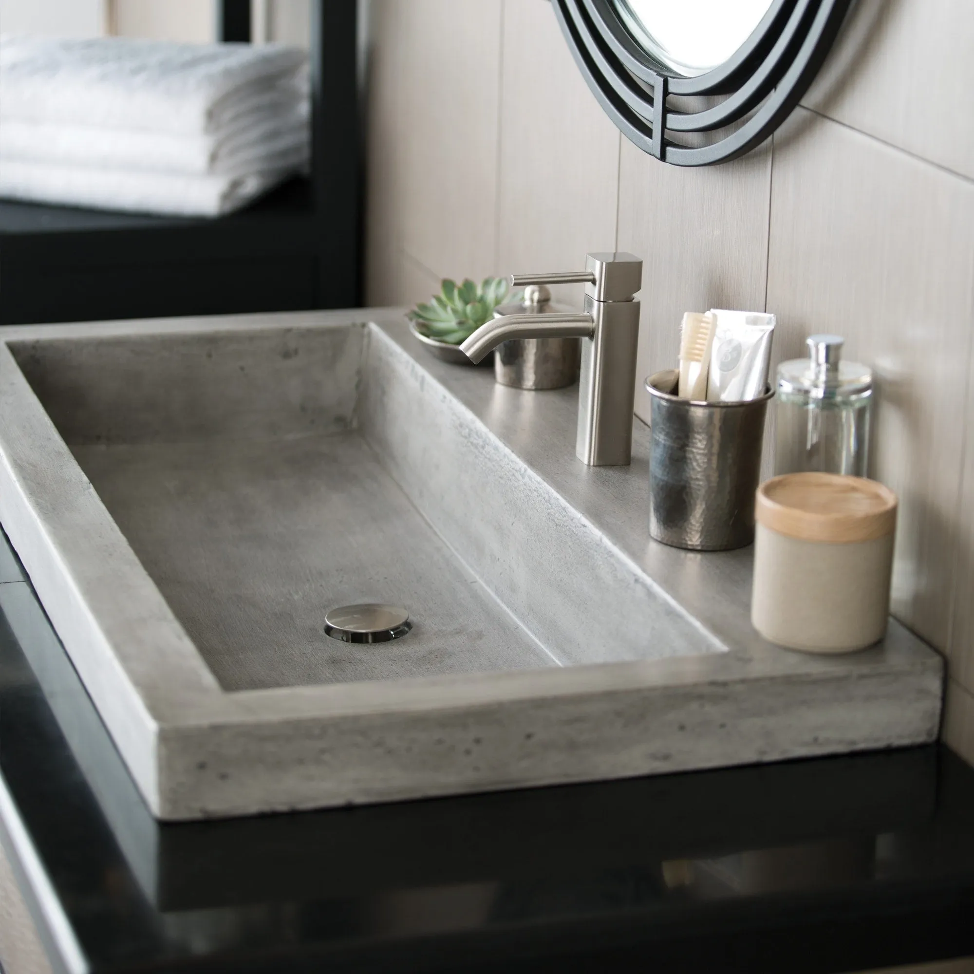 36 NativeStone Trough Drop-in Rectangular Bathroom Sink - 36 x 19 x 5