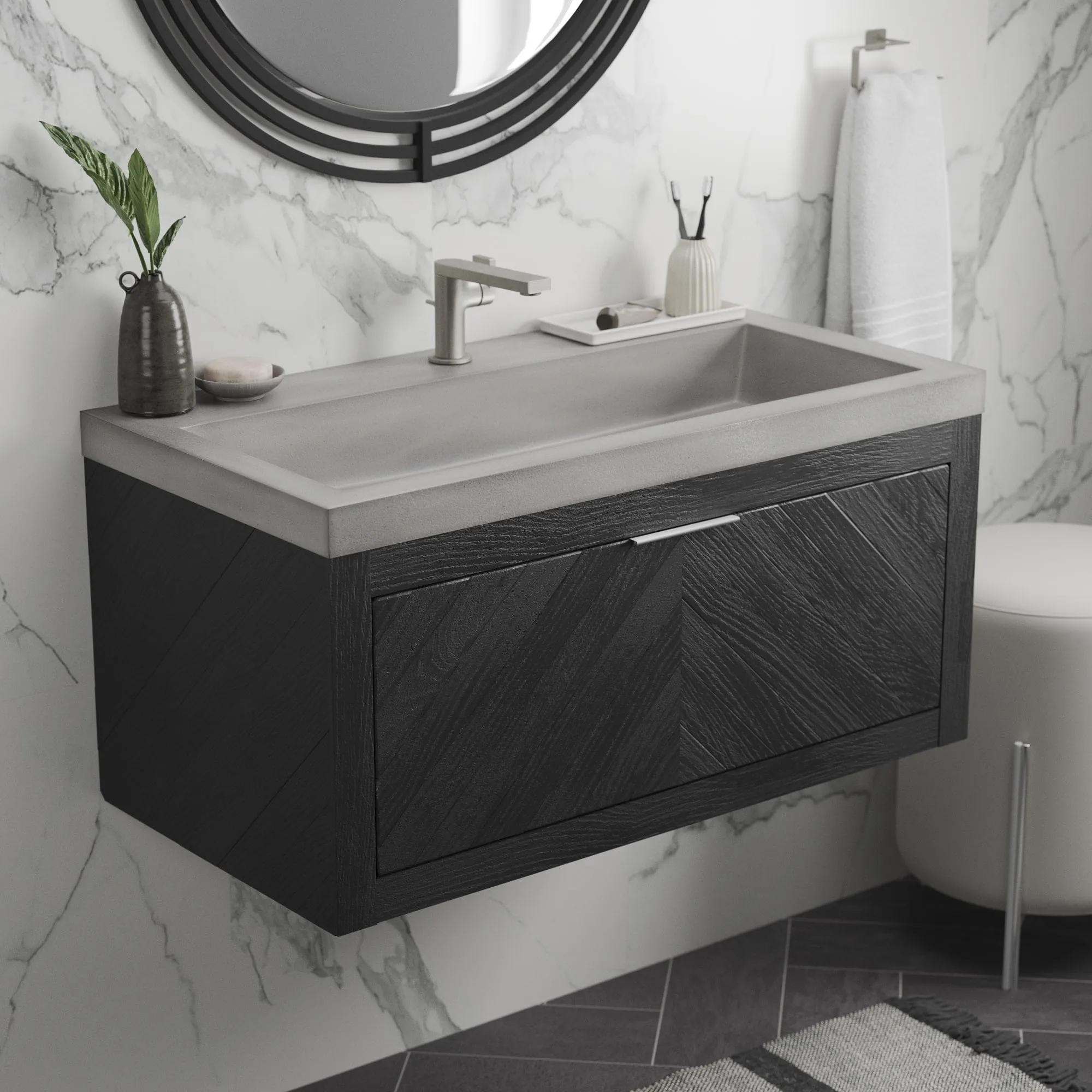 36 NativeStone Trough Drop-in Rectangular Bathroom Sink - 36 x 19 x 5