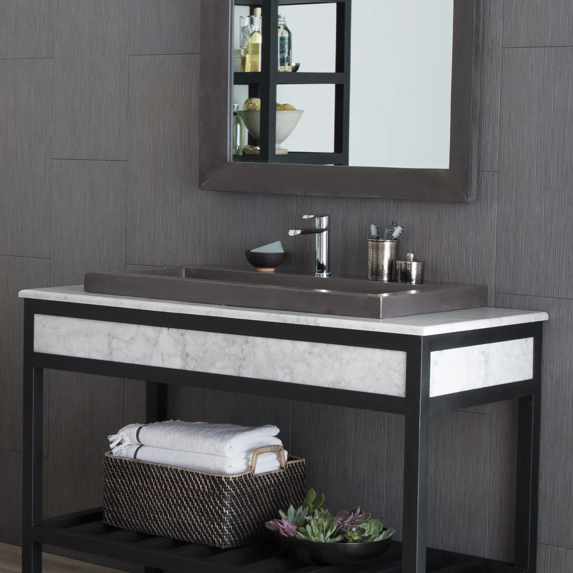 36 NativeStone Trough Drop-in Rectangular Bathroom Sink - 36 x 19 x 5
