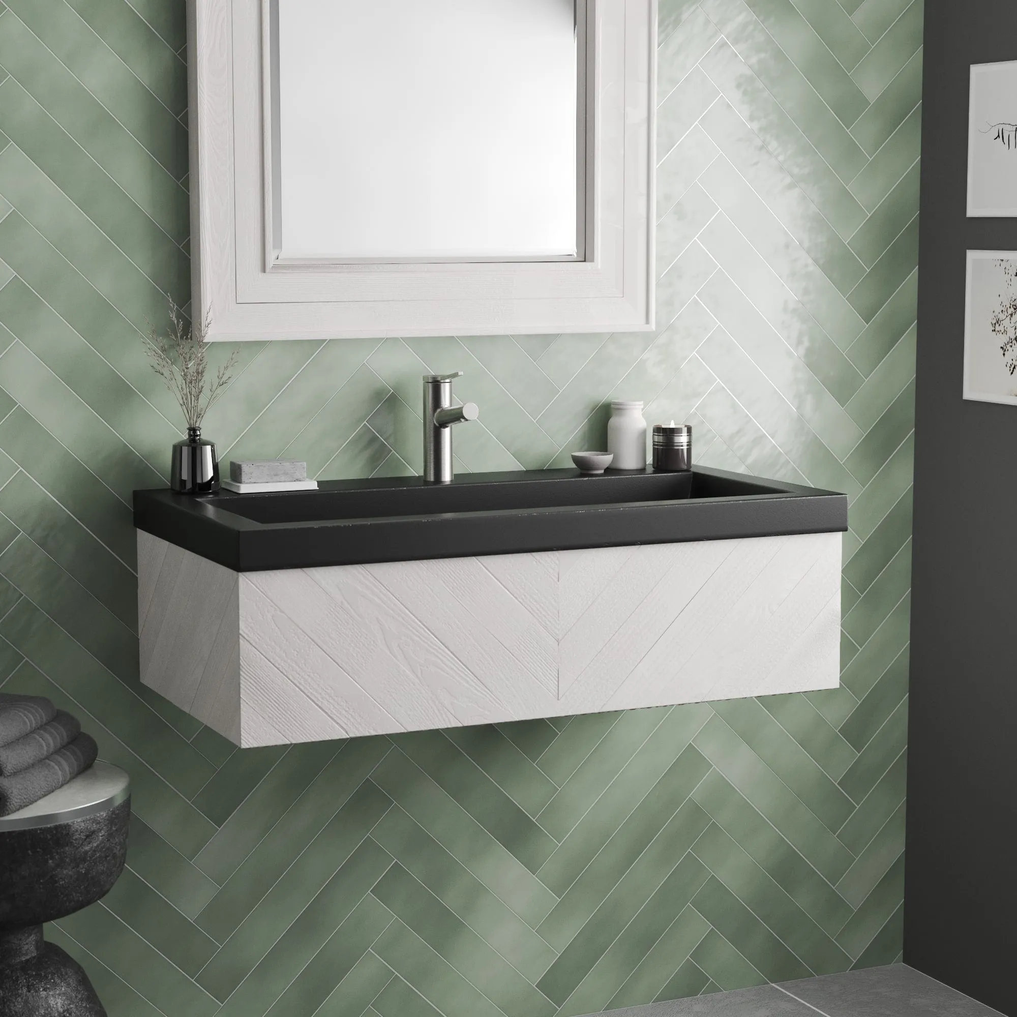 36 NativeStone Trough Drop-in Rectangular Bathroom Sink - 36 x 19 x 5