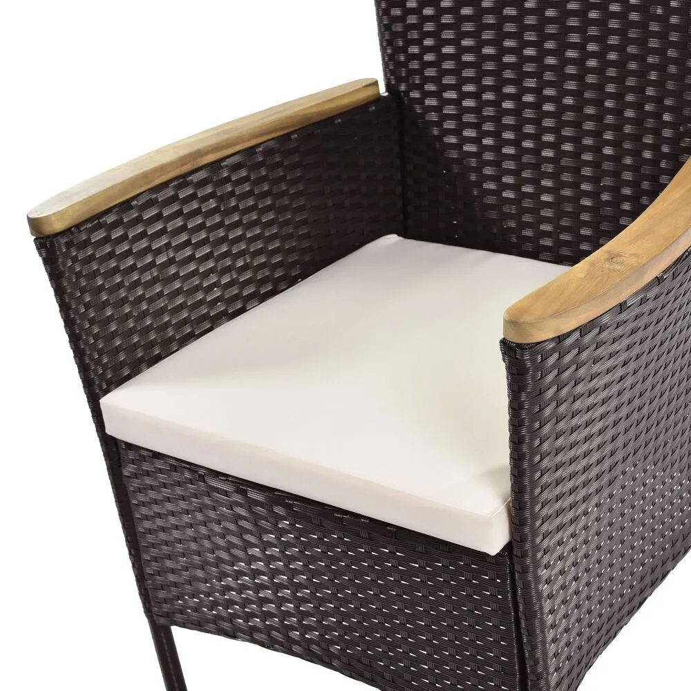 7-Piece Outdoor Patio Dining Set. Garden PE Rattan Wicker Dining Table and Chairs Set. Acacia Wood Tabletop