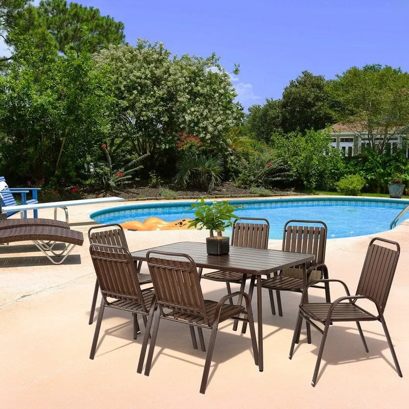 7-Piece Patio Dining Set - Plastic Chairs & Steel Table. Outdoor Garden Furniture