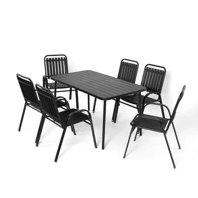 7-Piece Patio Dining Set - Plastic Chairs & Steel Table. Outdoor Garden Furniture