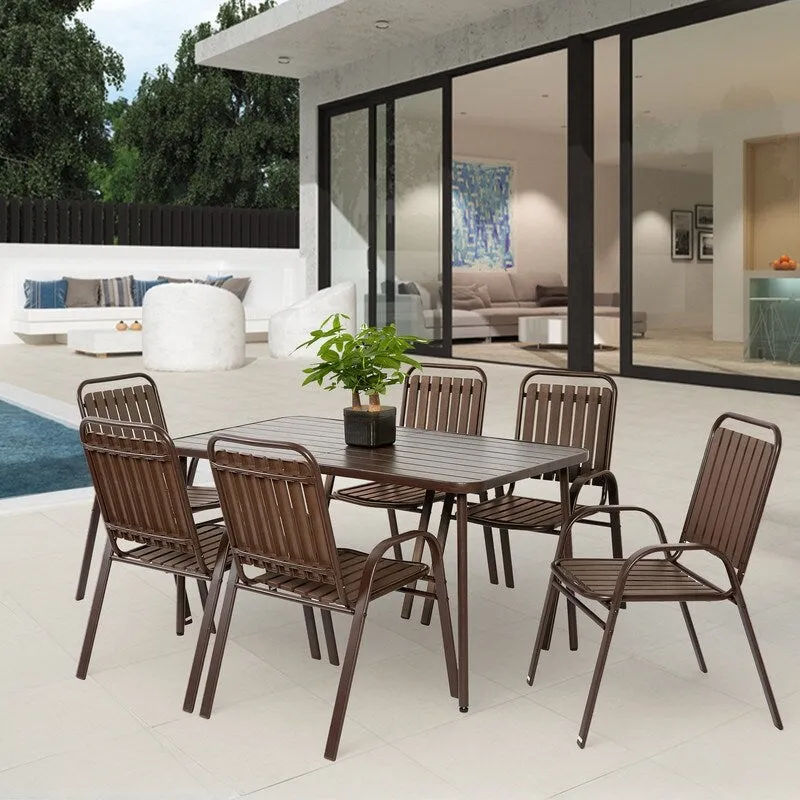 7-Piece Patio Dining Set - Plastic Chairs & Steel Table. Outdoor Garden Furniture