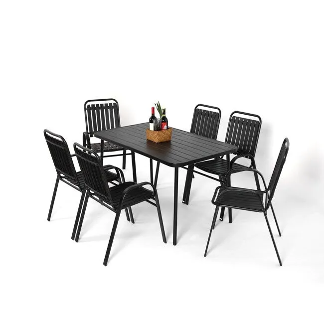7-Piece Patio Dining Set - Plastic Chairs & Steel Table. Outdoor Garden Furniture