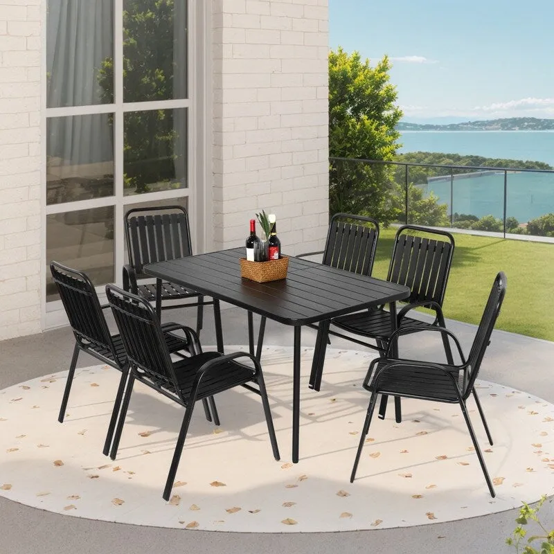 7-Piece Patio Dining Set - Plastic Chairs & Steel Table. Outdoor Garden Furniture