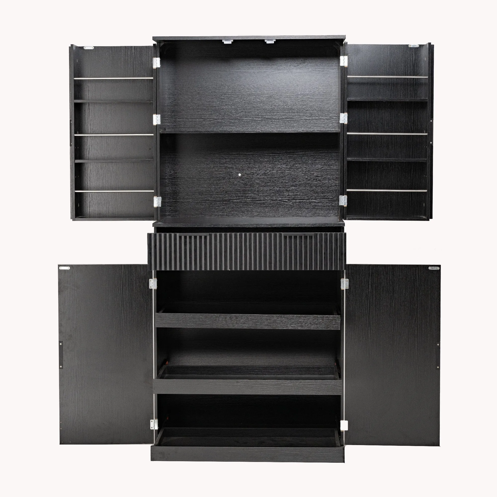 72H bathroom storage Cabinet with 3 Keyboard Drawers. 6 Door Shelves Adjustable. a slide-out drawer