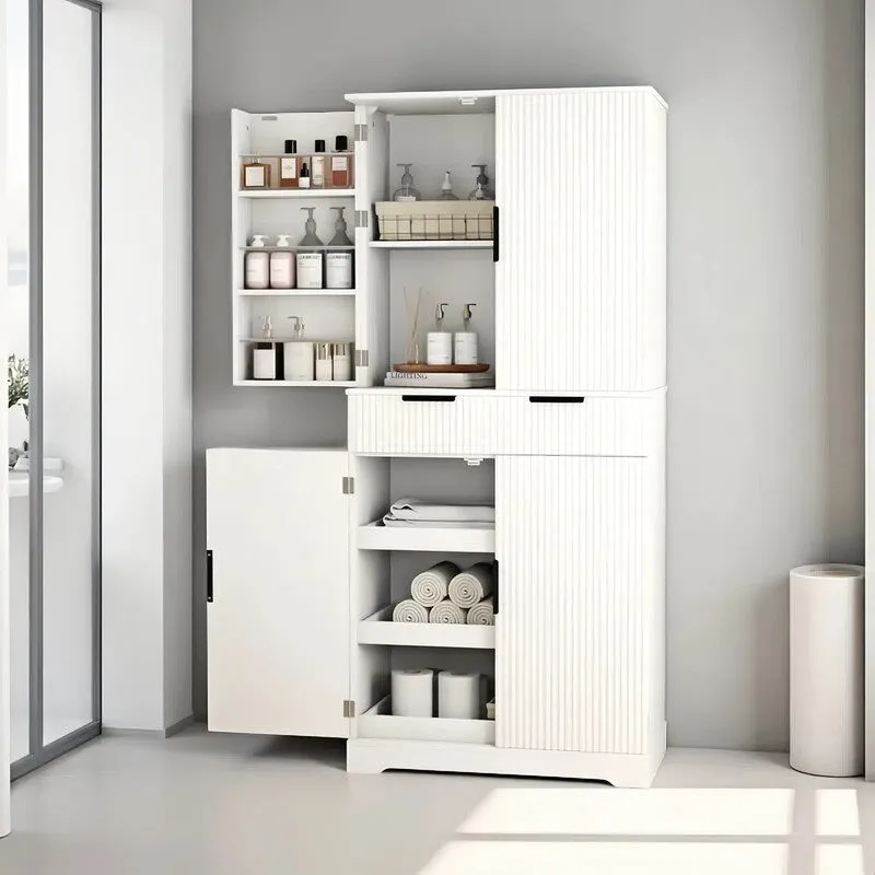 72H bathroom storage Cabinet with 3 Keyboard Drawers. 6 Door Shelves Adjustable. a slide-out drawer