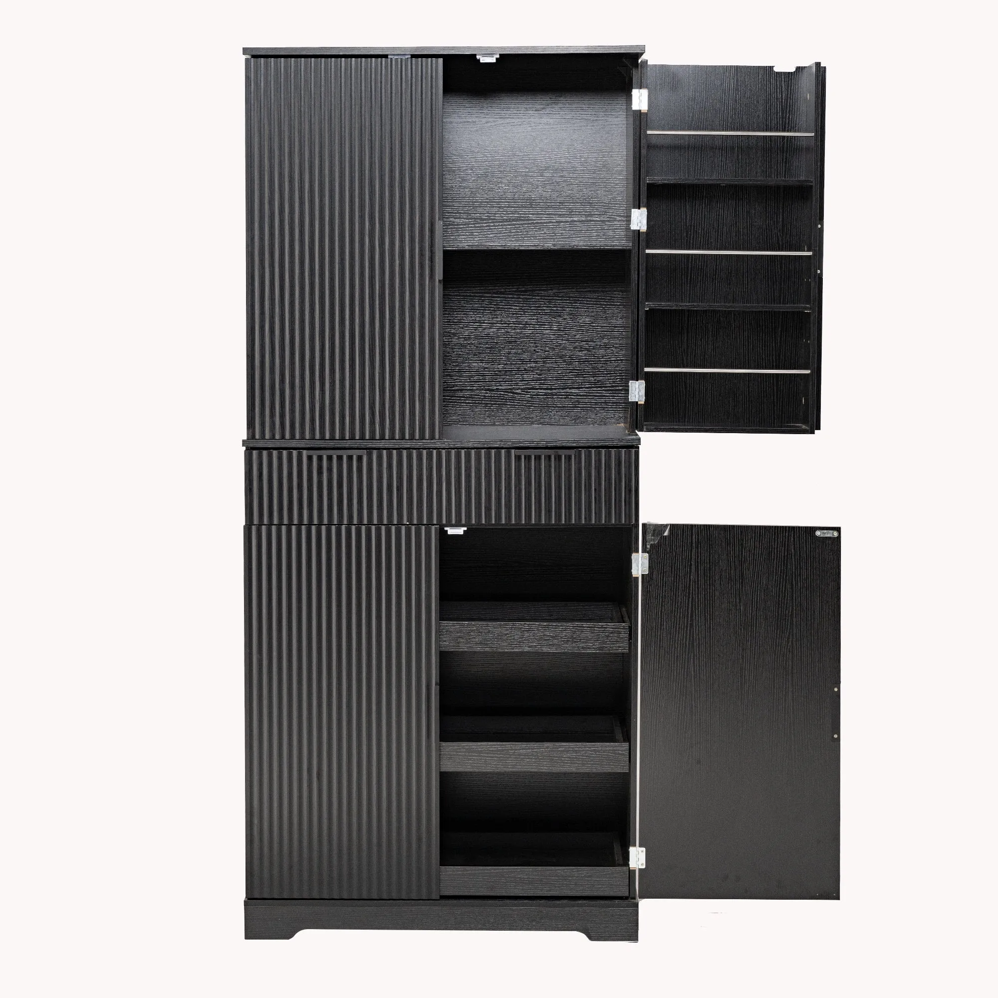 72H bathroom storage Cabinet with 3 Keyboard Drawers. 6 Door Shelves Adjustable. a slide-out drawer