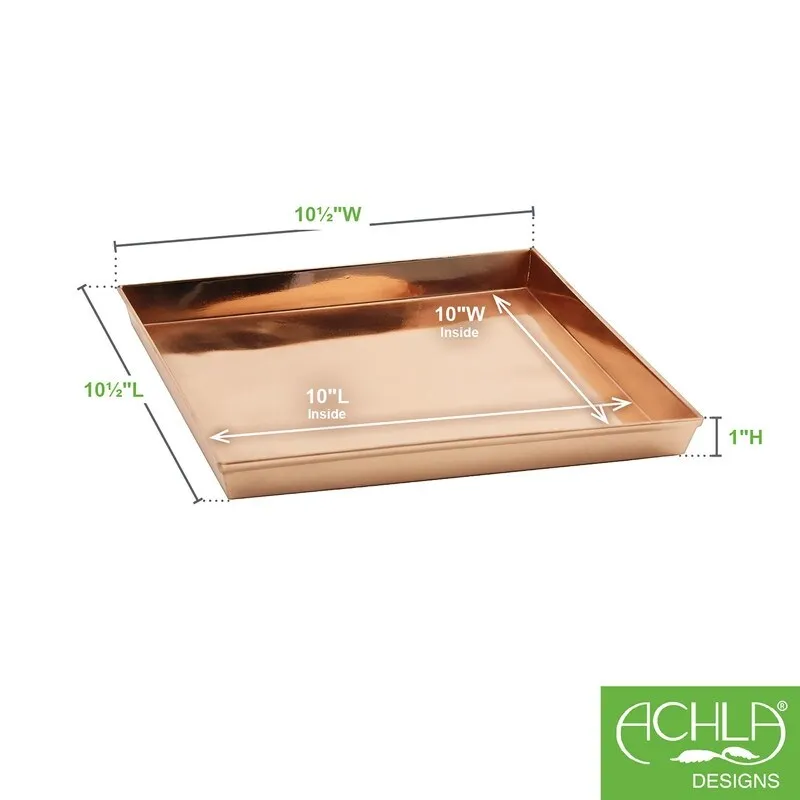 Achla Designs Decorative Square Stainless Steel Tray. Copper Plated Finish