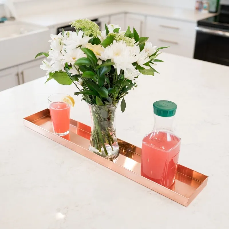 Achla Designs Long Decorative Stainless Steel Tray. Polished Copper Plated