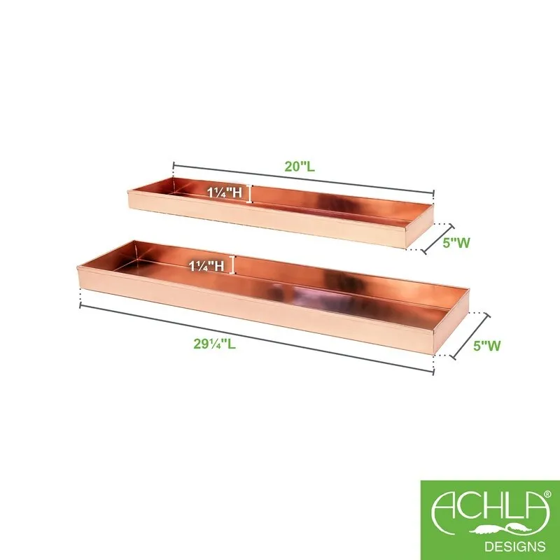 Achla Designs Long Decorative Stainless Steel Tray. Polished Copper Plated