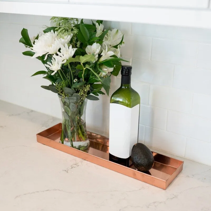 Achla Designs Long Decorative Stainless Steel Tray. Polished Copper Plated