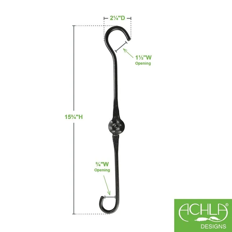 Achla Designs Set of 2 Double Ended Extender Hook Hangers. Black Powder Coat Finish