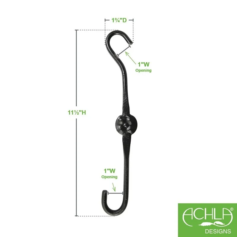 Achla Designs Set of 2 Double Ended Extender Hook Hangers. Black Powder Coat Finish