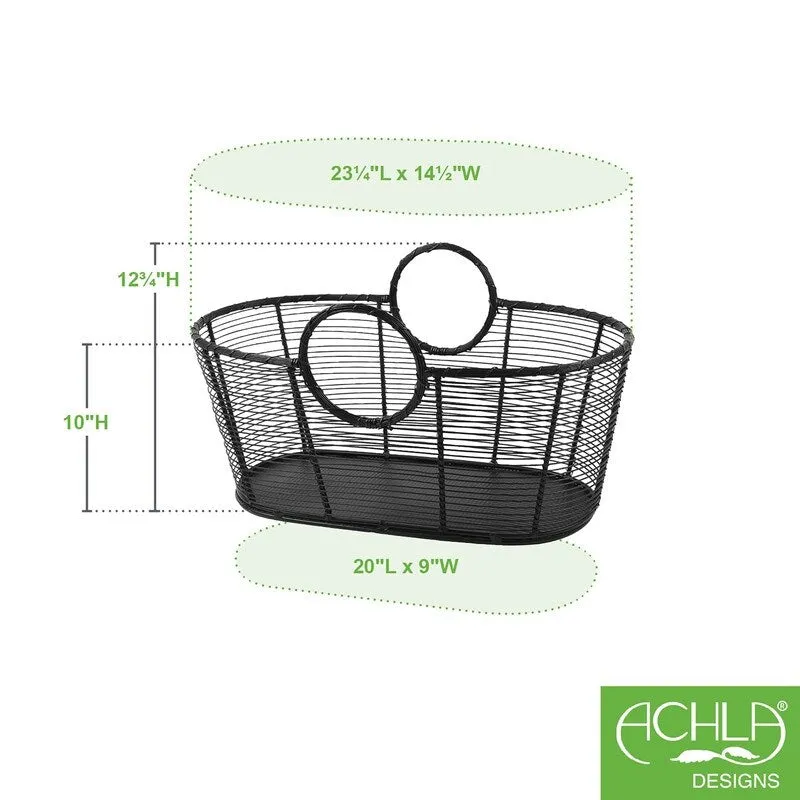 Achla Designs Small Hand-Woven Steel Harvest Basket. Black Powder Coat Finish