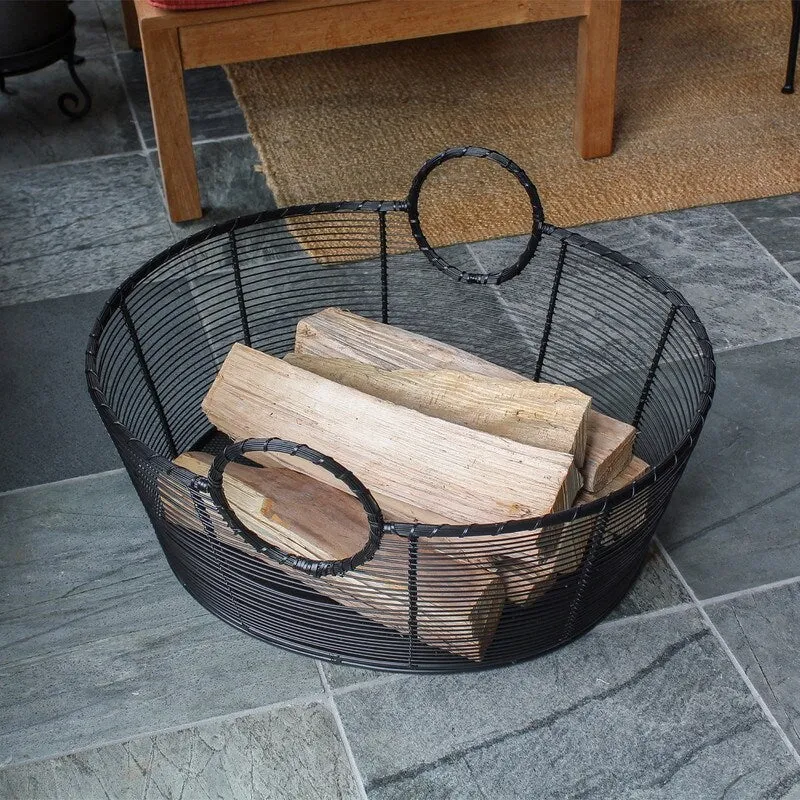 Achla Designs Small Hand-Woven Steel Harvest Basket. Black Powder Coat Finish