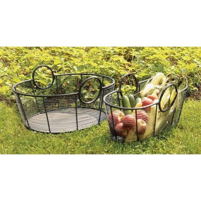 Achla Designs Small Hand-Woven Steel Harvest Basket. Black Powder Coat Finish