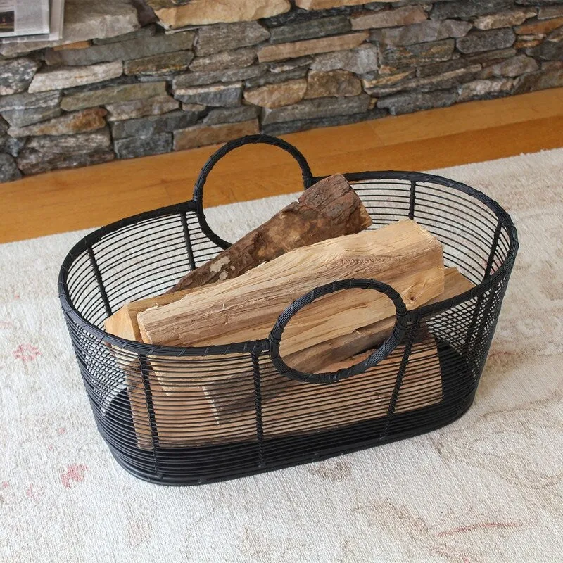 Achla Designs Small Hand-Woven Steel Harvest Basket. Black Powder Coat Finish