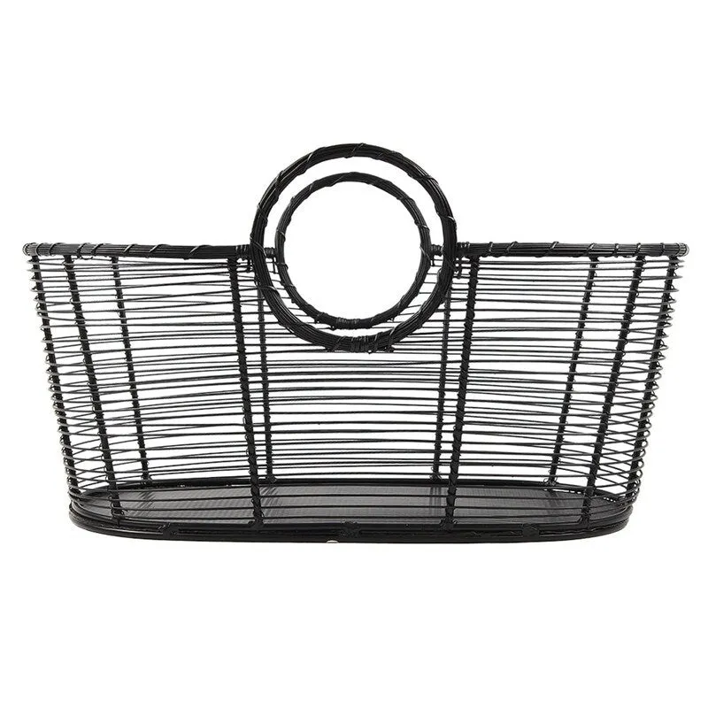 Achla Designs Small Hand-Woven Steel Harvest Basket. Black Powder Coat Finish